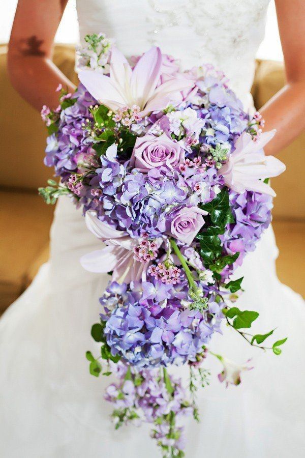 purple hydrangea wedding bouquet