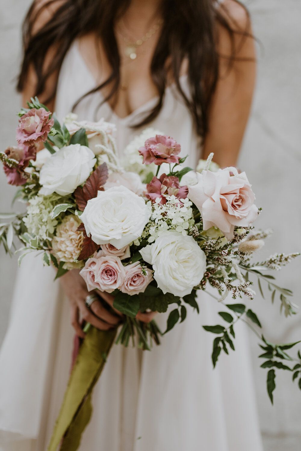 white peony pink roses wedding bouquet