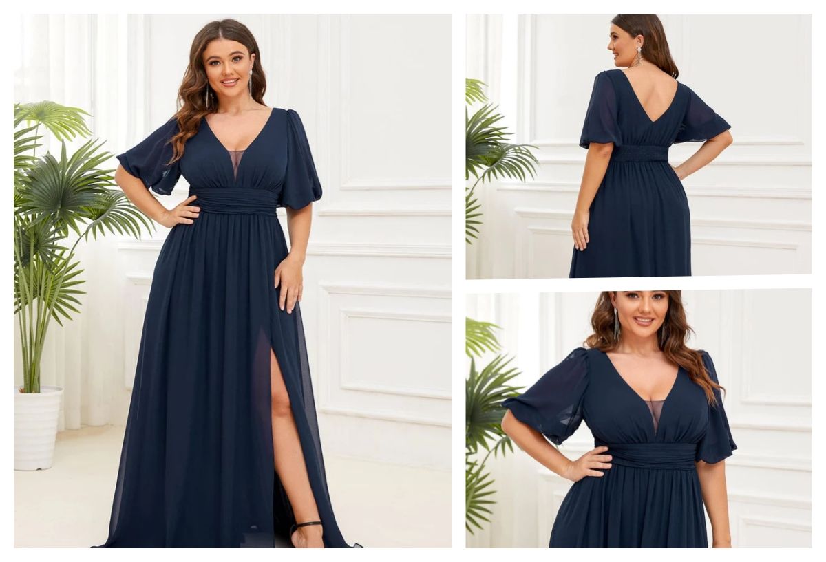 V-Neck Front Slit Chiffon Evening Dress