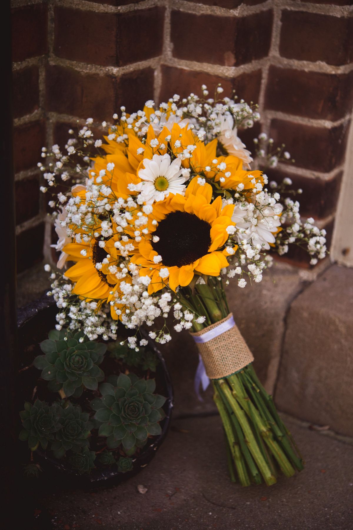 Rustic Sunflower and Baby's Breath Bridal Bouquet