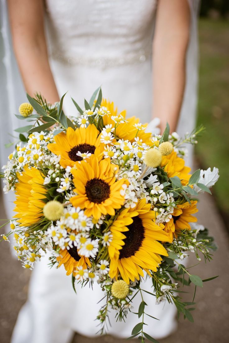 Sunflowers and wildflower wedding bouquet