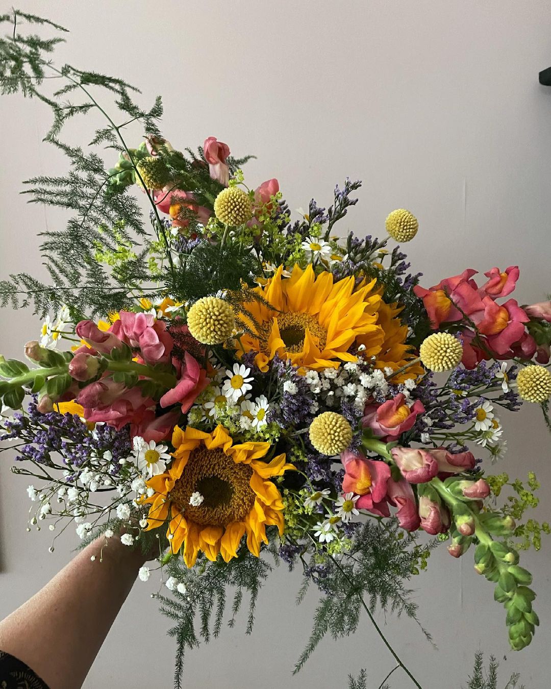 lavender and sunflower wedding bouquet