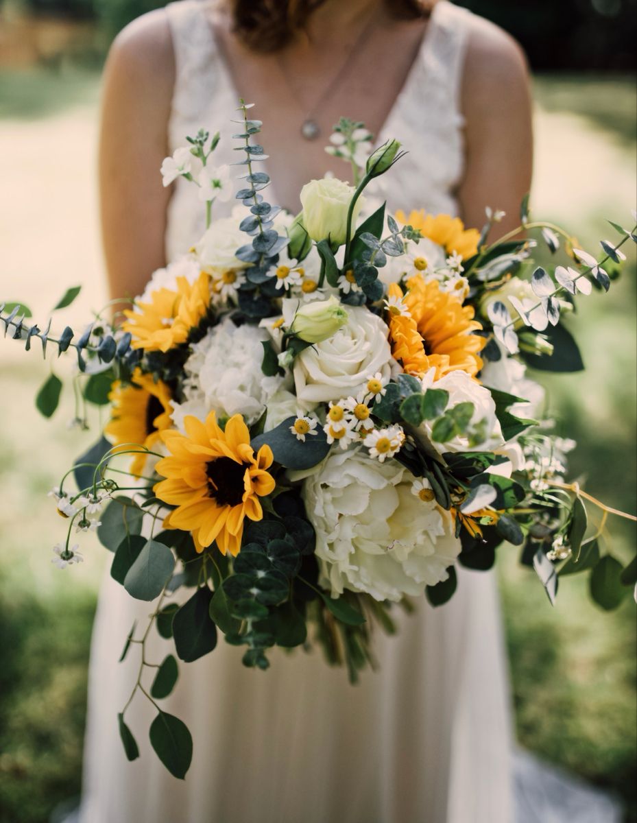 sunflower and peony wedding bouquet
