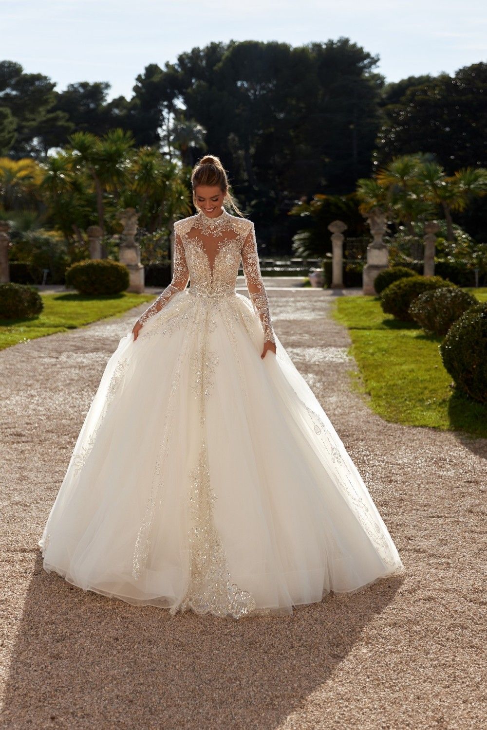 High-Neck long sleeves ball gown